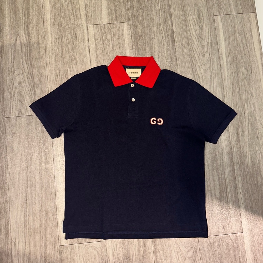 Gucci Men Polo blue red MEDIUM Authentic